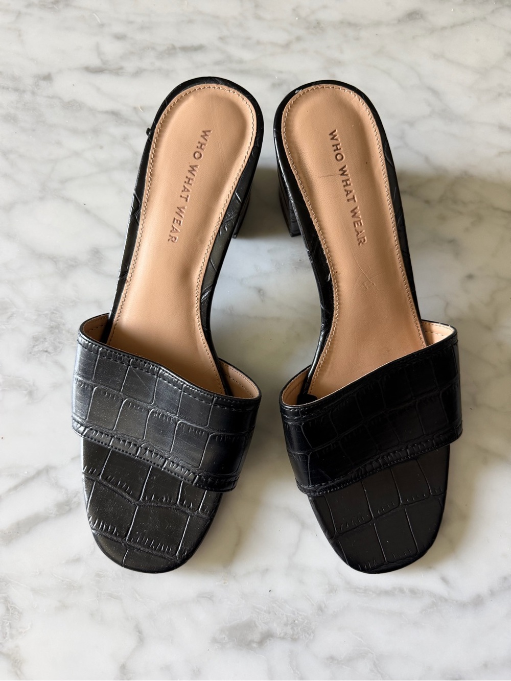 Who What Wear Black Croc-Embossed Slide Mules - size 9